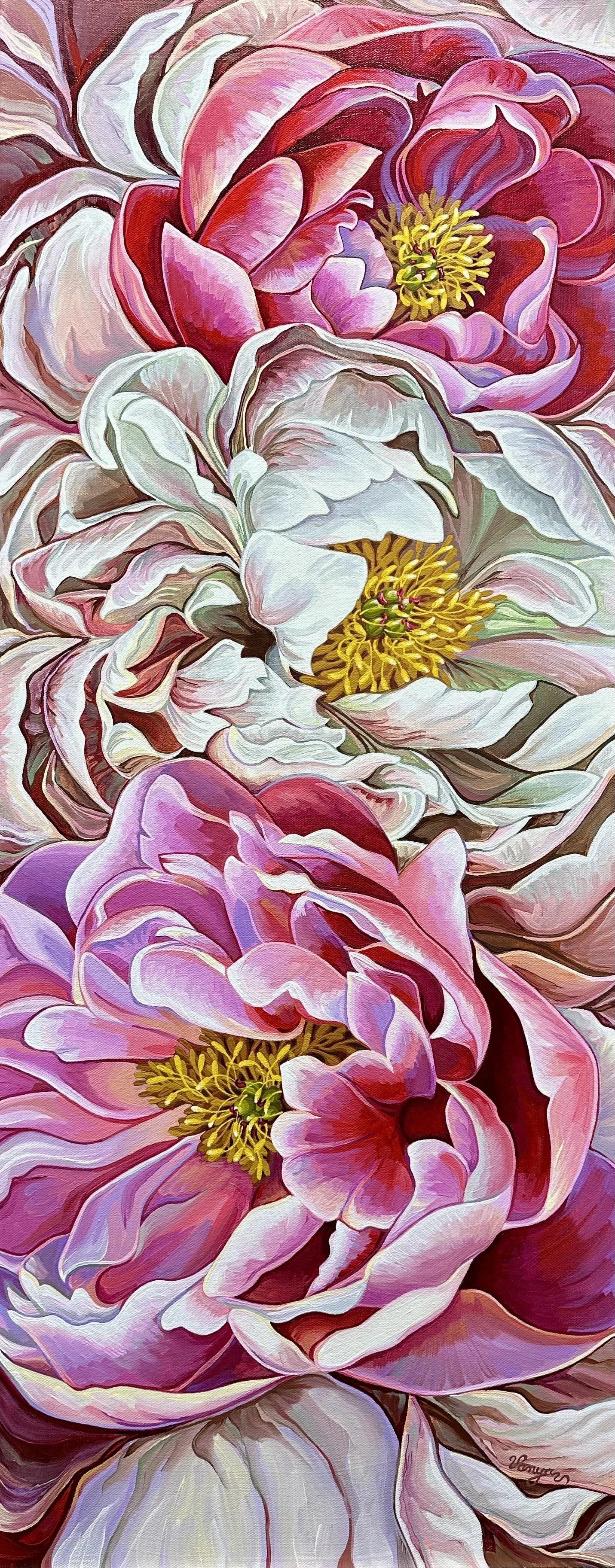 Vibrant Peony Painting by Vanya Ryan - Peony Celebration - Acrylic